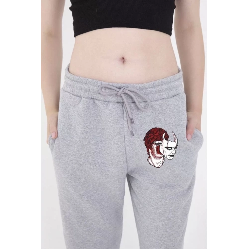 Kadın Lastikli Baskılı Eşofman Pantolon - Gri