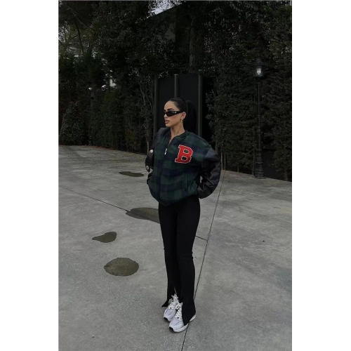 Kadın Pötikare Desen Nakışlı Kolej Ceket - Haki