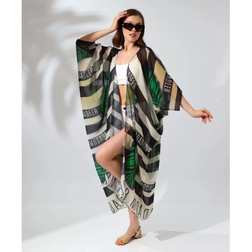 Kadın Rahat Kesim Kemerli Şifon Kimono - Yeşil