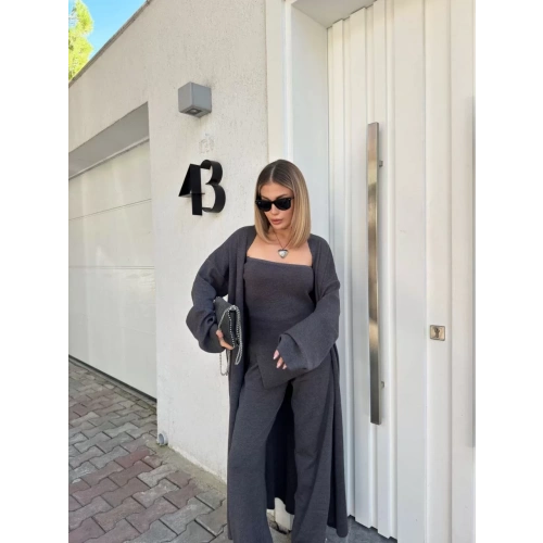 Kadın Triko Üçlü Takım - Füme