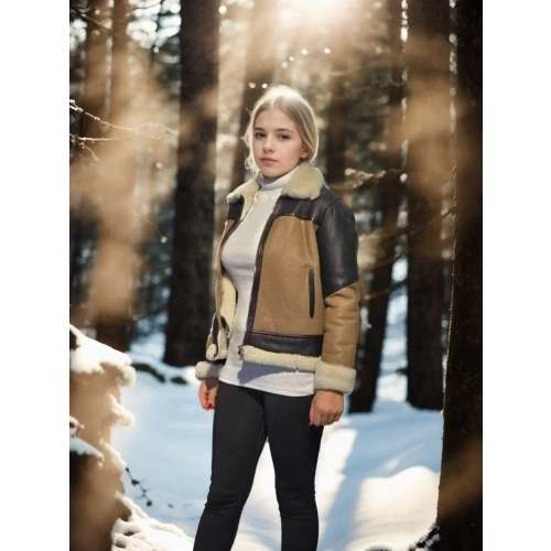 Kadın Uzun Kollu Yakalı Hakiki Kürk - Kahve