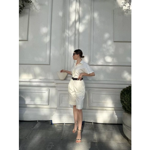 Kadın Yakalı Gömlek Kemerli Şortlu Takım - Beyaz