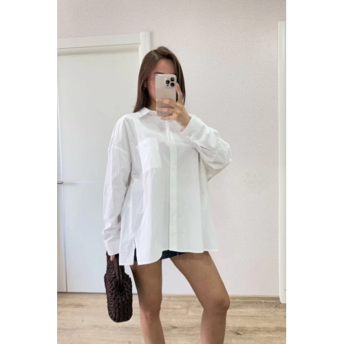 Kadın Yakalı Yandan Yırtmaçlı Gömlek - Beyaz