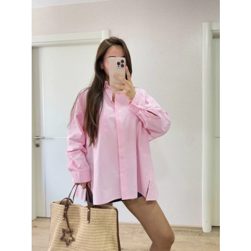 Kadın Yakalı Yandan Yırtmaçlı Gömlek - Pembe