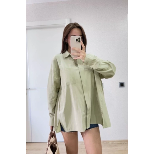 Kadın Yakalı Yandan Yırtmaçlı Gömlek - Yeşil