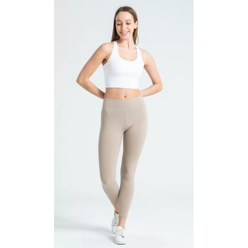 Kadın Yüksek Bel Fitilli Tayt - Bej