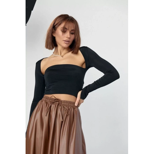 Kara Yaka Uzun Kollu Crop - Siyah