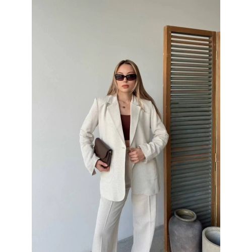 Keten Ceket Pantolon ikili Takım - Beyaz