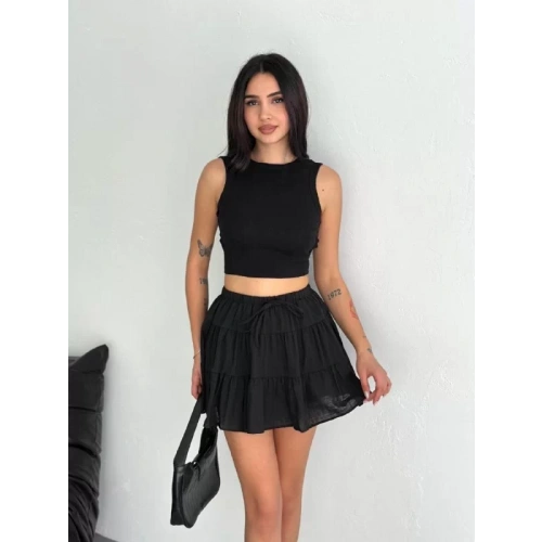 Keten Şortlu Etek - Siyah