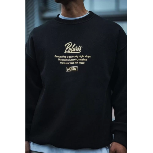 Kışlık Bisiklet Yaka Ön Ve Arka Baskılı SweatShirt - Siyah