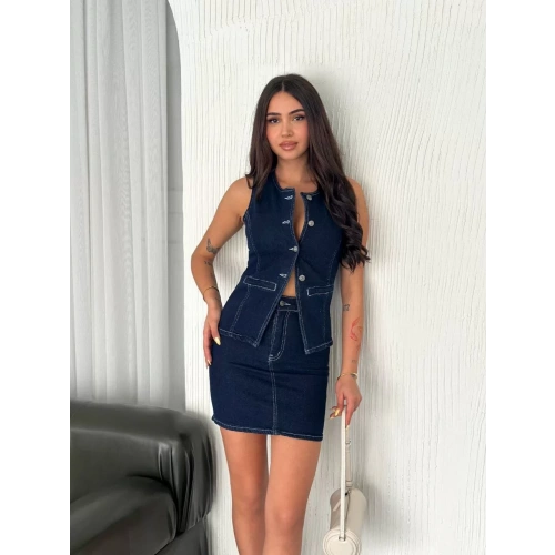 Kot Jeans Etekli ikili Takım - Lacivert