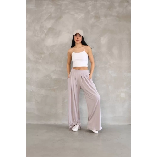 Osy Modal Yumuşak Dokulu Kadın Kumaş Boru Paça Salaş Eşofman - Bej