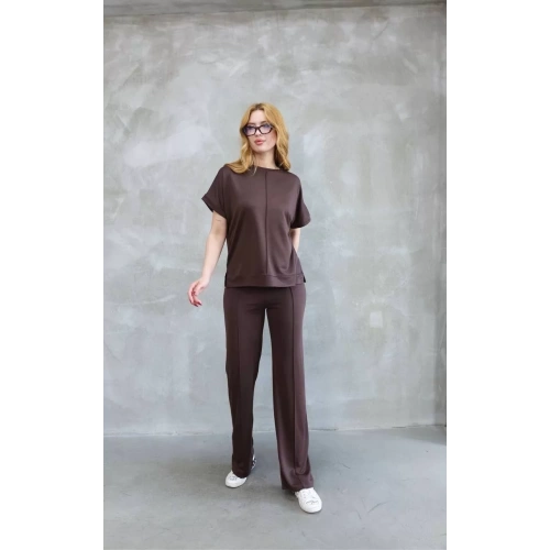 Osy Modal Yumuşak dokulu Kumaş Bisiklet Yaka Kısa Kollu Takım - Kahverengi