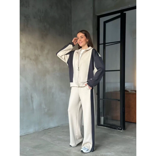 Osy Modal Yumuşak Dokulu Kumaş Kapüşonlu Fermuarlı Takım - Bej