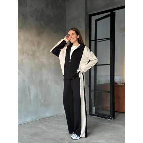 Osy Modal Yumuşak Dokulu Kumaş Kapüşonlu Fermuarlı Takım - Siyah