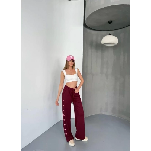 Osy Modal Yumuşak Dokulu Kumaş Nakış işlemeli Rahat Bol Paça Eşofman Pantalon - Bordo