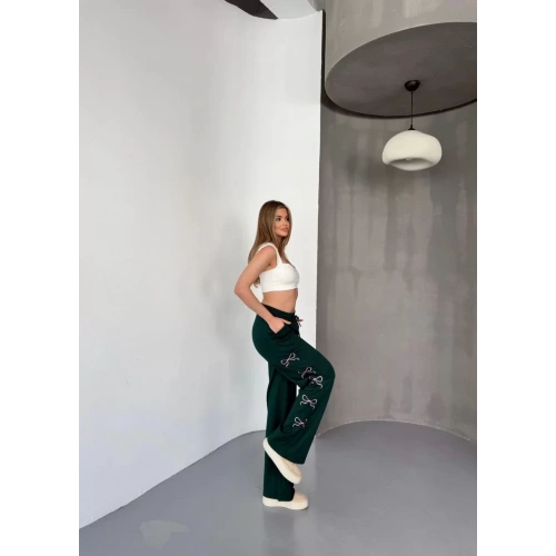 Osy Modal Yumuşak Dokulu Kumaş Nakış işlemeli Rahat Bol Paça Eşofman Pantalon - Haki