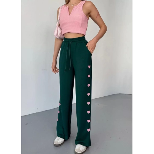 Osy Modal Yumuşak Dokulu Kumaş Nakış işlemeli Rahat Bol Paça Eşofman Pantalon - Haki