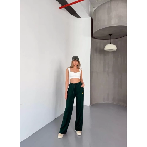 Osy Modal Yumuşak Dokulu Kumaş Nakış işlemeli Rahat Bol Paça Eşofman Pantalon - Haki