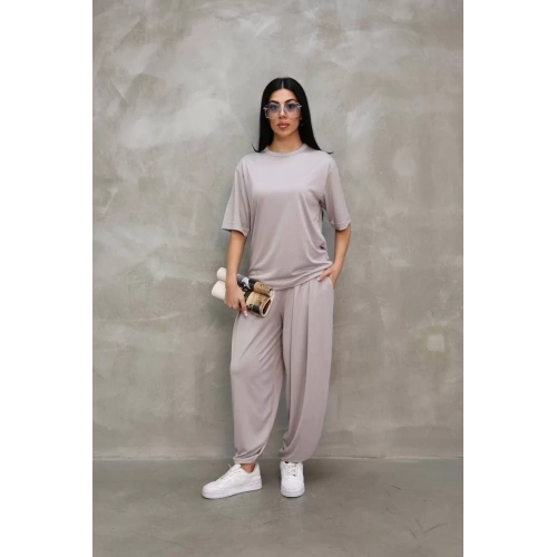 Osy Modal Yumuşak Dokulu Kumaş Oversize Bisiklet Yaka T-shirt Jogger Eşofman Altı Eşofman Takımı - Gri