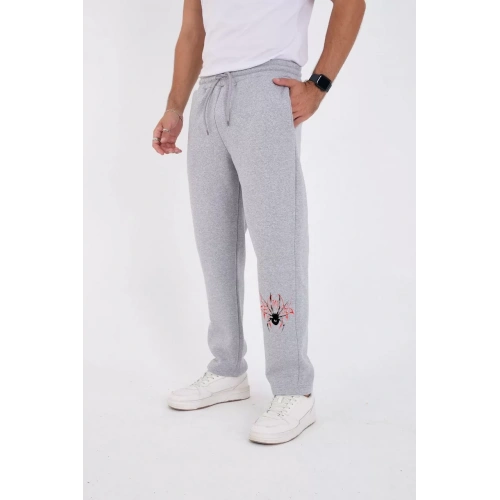 Oversize Üç İplik Baskılı Eşofman Pantolon - Gri