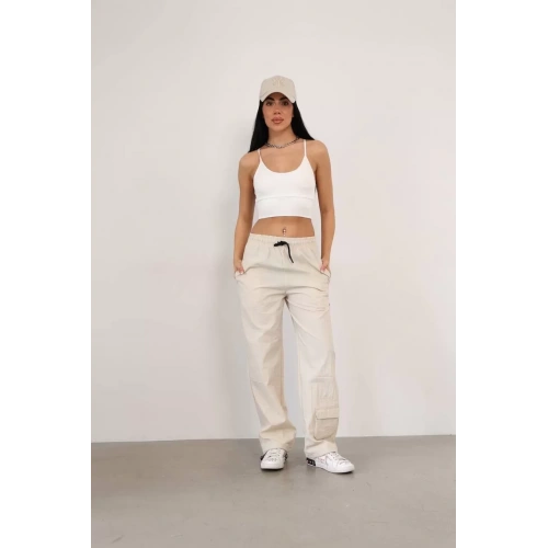 Paraşüt Kumaş Kargo Ceplı Baggy Eşofman- Bej