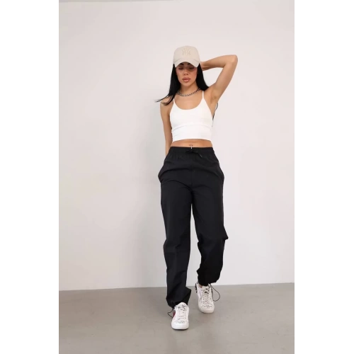 Praşut Kumaş Paça Cepli Baggy Eşofman - Siyah