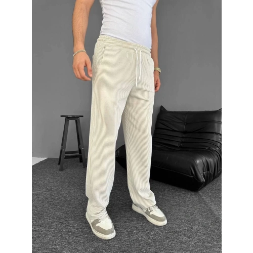 Su Yolu Çizgili Cepli Pantalon - Bej