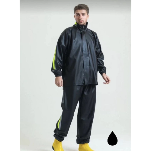 Tam Kalıp Motorcu Kurye Su Gecirmez Yağmurluk Takım - Siyah