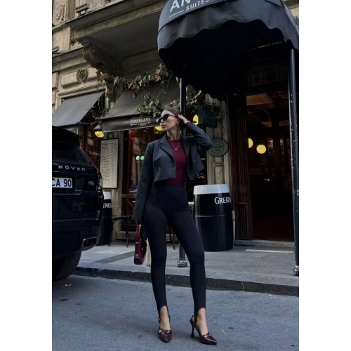 Toparlayıcı füzo tayt Likralı Ayak Detaylı - Siyah