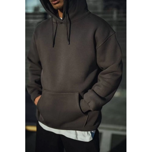 Üç İplik Penye Kapşonlu Basic SweatShirt - Füme