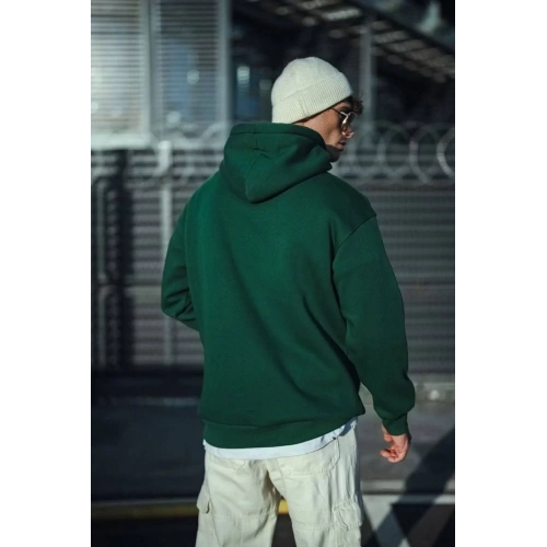 Üç İplik Penye Kapşonlu Basic SweatShirt - Haki