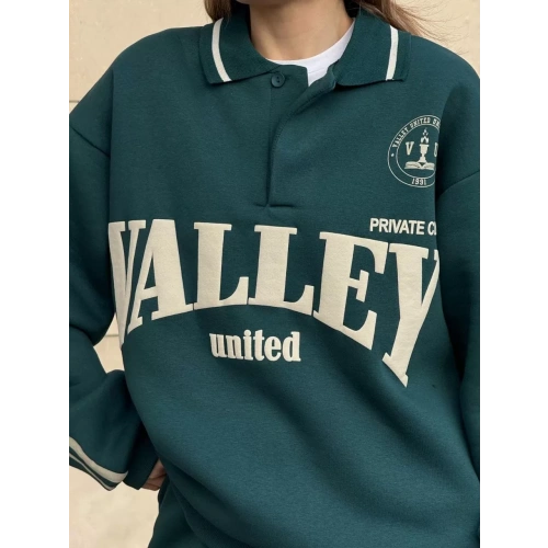 Üç İplik Yakalı Sweat Baggy Pantalonlu Takım - Yeşil