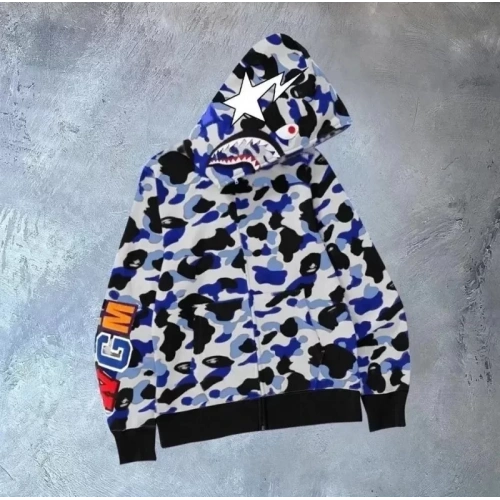 Unisex 2 İplik Bape Kapüşonu Fermuarlı Hırka - Gri