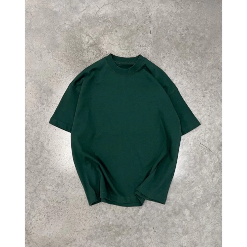 Unisex Basic Bisiklet Yaka Oversize T-Shirt - Haki