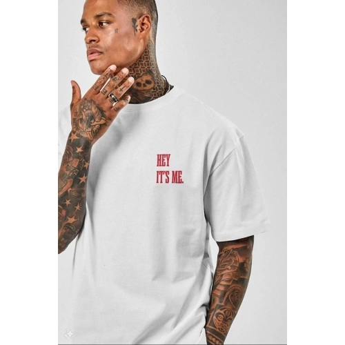 Unisex Baskılı Oversize T-Shirt - Beyaz