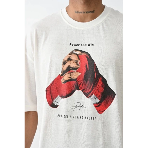 Unisex Baskılı Oversize T-Shirt - Beyaz