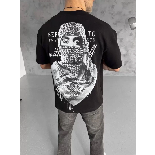 Unisex Baskılı Oversize T-Shirt - Siyah