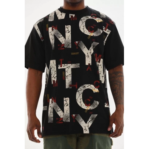 Unisex Baskılı Oversize T-Shirt - Siyah