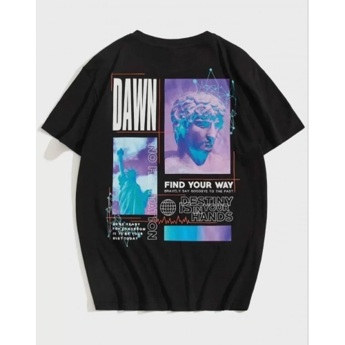 Unisex Baskılı Oversize T-Shirt - Siyah