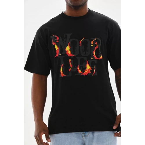 Unisex Baskılı Oversize T-Shirt - Siyah