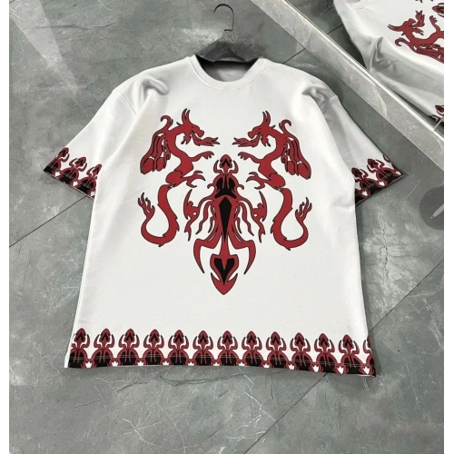 Unisex Bisiklet Yaka Baskılı Oversize T-Shirt - Beyaz