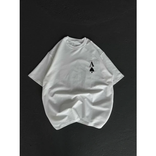 Unisex Bisiklet Yaka Baskılı Oversize T-Shirt - Beyaz