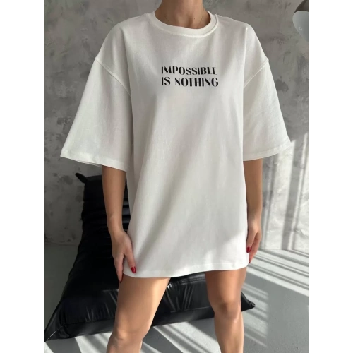 Unisex Bisiklet Yaka Baskılı Oversize T-Shirt - Beyaz
