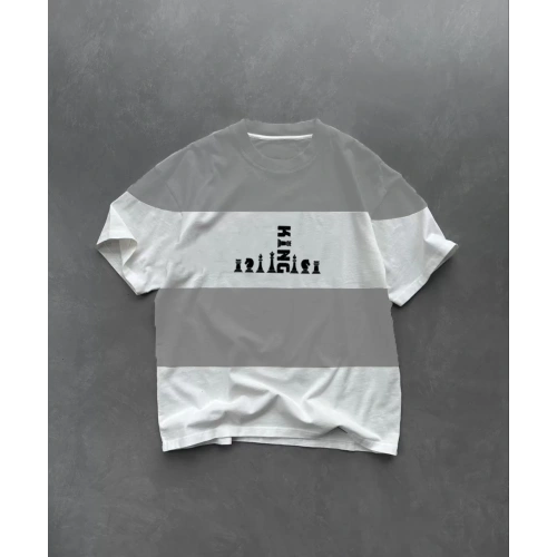 Unisex Bisiklet Yaka Baskılı Parçalı Oversize T-Shirt - Gri