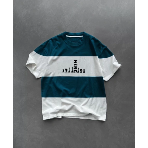 Unisex Bisiklet Yaka Baskılı Parçalı Oversize T-Shirt - Lacivert