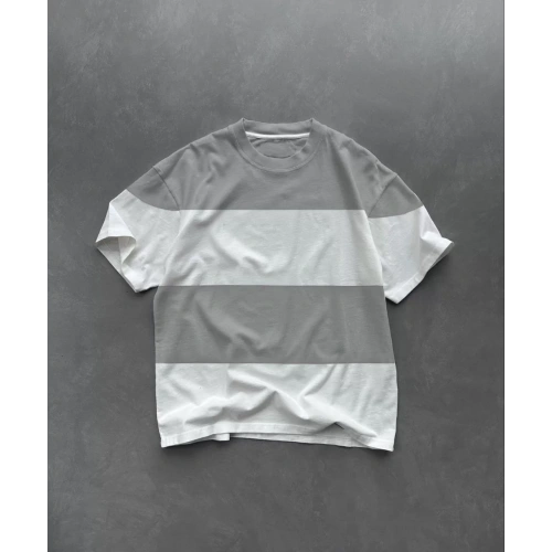 Unisex Bisiklet Yaka Parçalı T-Shirt - Gri