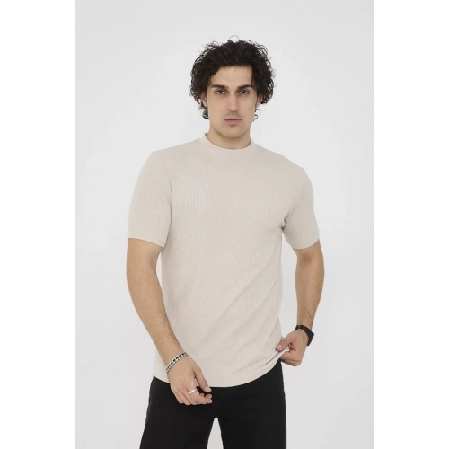 Unisex Bisiklet Yaka Slim fit T-Shirt- Bej