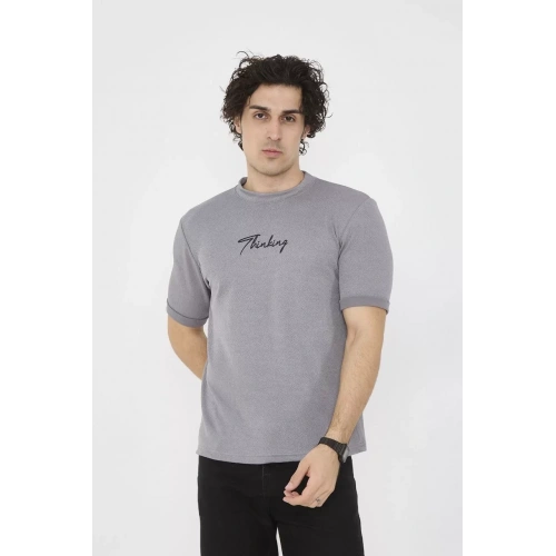 Unisex Bisiklet Yaka Slim fit T-Shirt- Gri