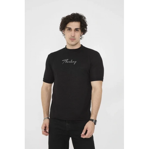 Unisex Bisiklet Yaka Slim fit T-Shirt- Siyah